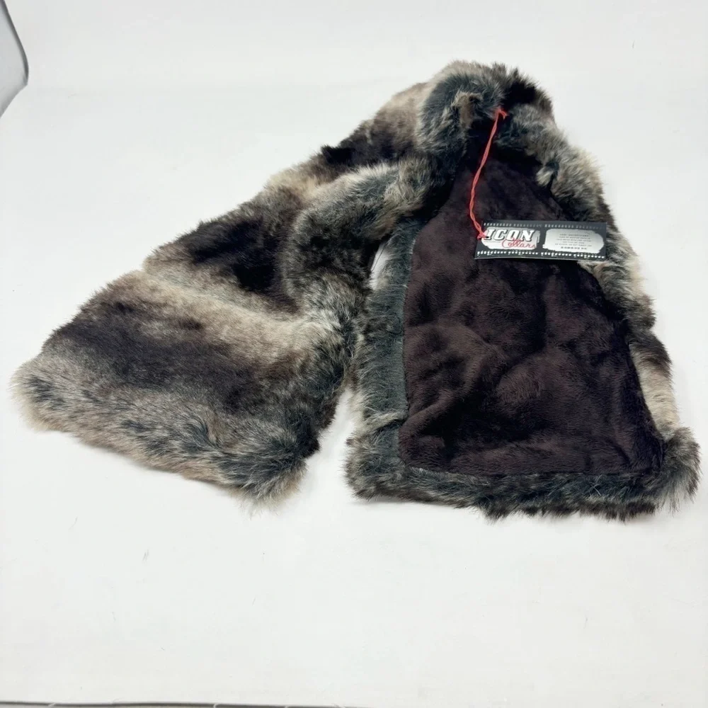 ICON COLLARS Women’s Gray Brown Black Stripe Fur Collar Snap Close 29” X 7”